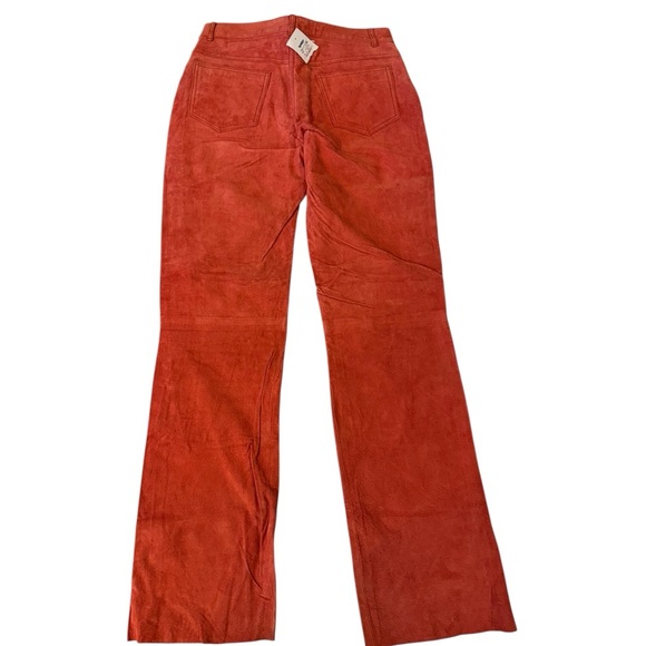 Vintage JouJou Skins Red Suede Flare Pants Size 7/8 High Rise 100% Leather Y2K - Picture 2 of 15